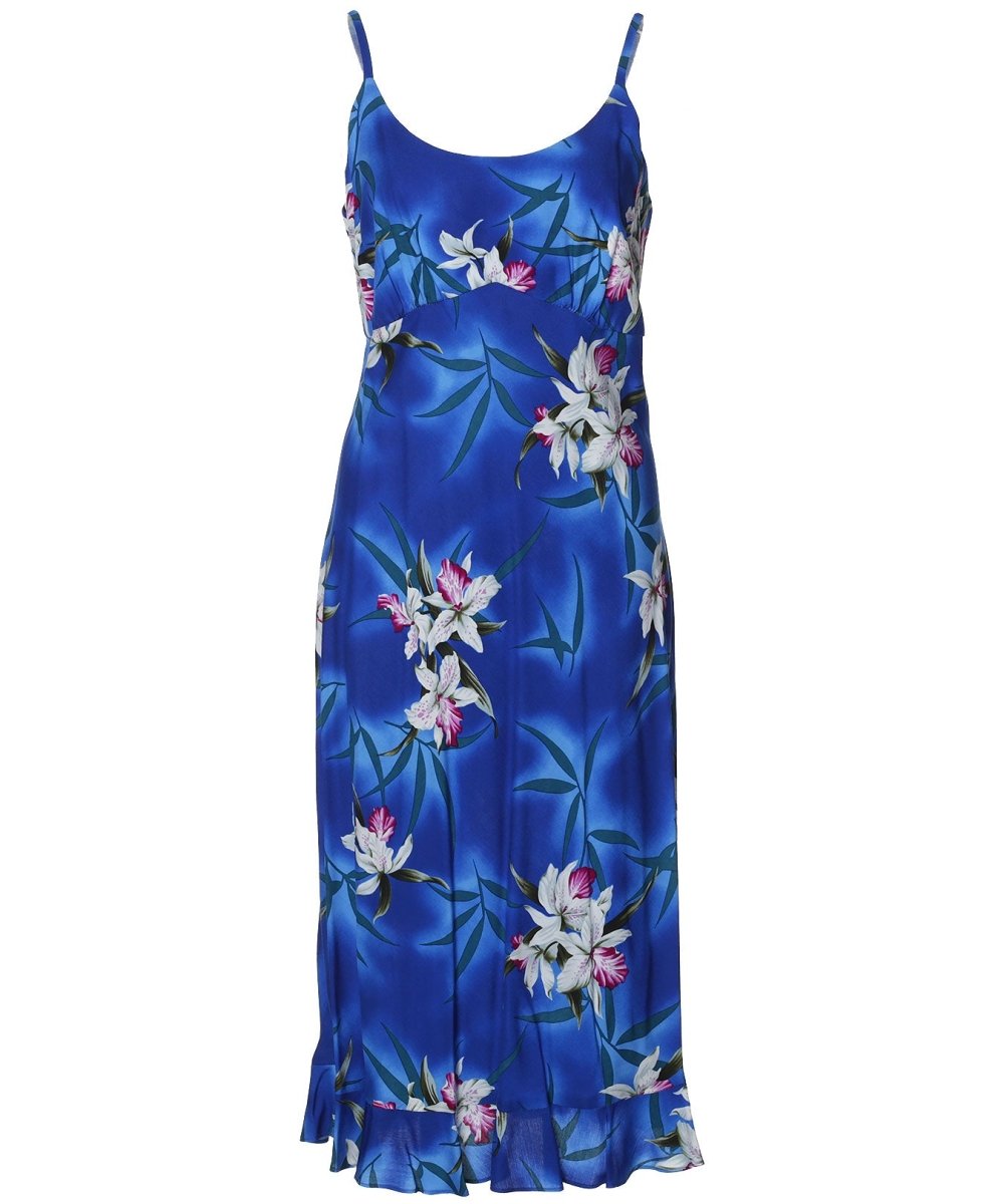 Midi Slip Dress Midnight Orchid with Spaghetti Straps – Shaka Time Hawaii