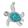 Sterling Silver Polished Blue Crystal Turtle Chain Slide