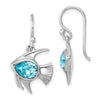 Sterling Silver Polished Blue Crystal Angel Fish Dangle Earrings