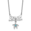 Sterling Silver Polished Crystal Starfish Beach 16 inch with a 2 inch extension Necklace