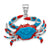 Sterling Silver Polished Enameled Blue Crab Pendant