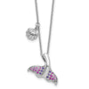 Sterling Silver Polished CZ Whale Tail 17.75in Necklace