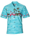 Hawaiian Shirt Chest Border Flamingo Oasis Turquoise KY