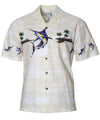 Hawaiian Border Shirt Fish Tales Jumping Marlin Cream KY