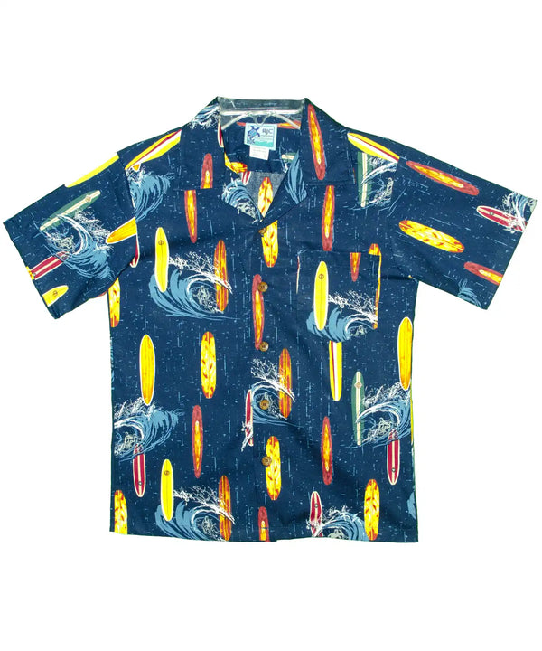 Boys Hawaiian Shirt Pipeline Longboard Navy