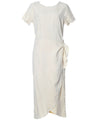 Tropical Palms Long Sarong Silk Dress with Sleeves Beige KY