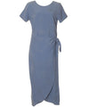 Tropical Palms Long Sarong Silk Dress with Sleeves Blue KY