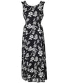 Long Hawaiian Dress Tie-Back Dream Garden Black Two Palms