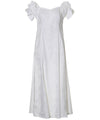 Long Muumuu Ruffled Dress Honolulu City of Leis with Sleeves White Two Palms