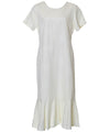 Off-White Tea Length Silk Dress Tropical Palms with Sleeves Off-White KY