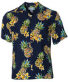 Aloha Rayon Shirt Golden Pineapples Navy Two Palms