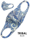 Antibacterial Stretchable Fashion Face Mask Tribal Print Blue