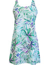 A-Line Hawaiian Dress Back Cutout Watercolors Palms Green RJC