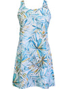 A-Line Hawaiian Dress Back Cutout Watercolors Palms Light Blue RJC