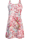 A-Line Hawaiian Dress Back Cutout Watercolors Palms Pink RJC