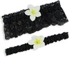 Black Wedding Garter with Artificial Plumeria Flower Natural Color