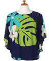 Blouse Caftan Poncho Tunic Tiare Monstera | Navy