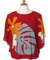 Blouse Caftan Poncho Tunic Tiare Monstera Red