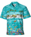 Border Hawaiian Shirt Beach Turtles | Aqua