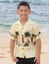 Boys Aloha Shirt Classic Surfing Boards Beige Beige Pacific Legends