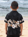 Boy's Aloha Shirt in Black Maika Hibiscus Band