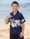 Boys Aloha Shirt Navy Hibiscus Band Maika Navy Pacific Legends