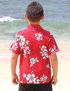 Boys Aloha Shirt Tropical Hibiscus Red Pacific Legends