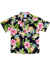 Hibiscus Pineapples Valley Boy's Aloha Shirt Black RJC