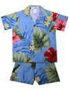 Cabana Set Toddler Boy's Hawaiian Shirt Waipio Hibiscus Blue KY