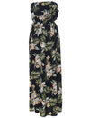 Classic Orchids Maxi Strapless Ruffle Overlay Hawaiian Dress Black KY