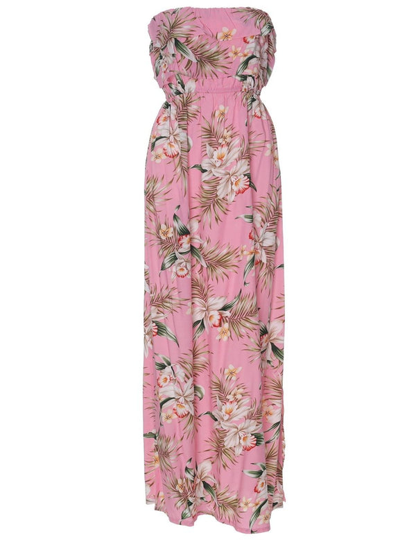 Classic Orchids Maxi Strapless Ruffle Overlay Hawaiian Dress – Shaka ...