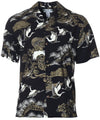 Crane Themed Aloha Shirt Black