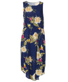 Elastic Waist Sleeveless Hawaiian Dress Island Ceres Navy