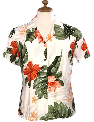 Waipio Hibiscus Women's Hawaiian Shirt White KY