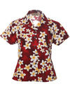 Island Plumeria Fitted Hawaiian Shirt for Women Red Royal Creations