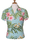 Rayon Hawaiian Shirt for Women Nalani Design Aqua RJC