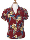 Okalani Fitted Hawaiian Shirt for Women Red Two Palms