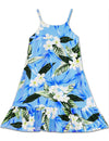 Girls Sundress with Ruffle Hem Plumeria Maile Sky Blue RJC