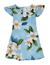 Girl's Flower Dress Plumeria Sky Blue Light Blue Two Palms