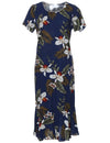 Hanapepe Navy Hawaiian Dress with Sleeves Navy Two Palms