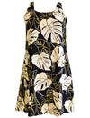 Hawaiian Dress A-Line Back Cutout Tropical Monstera Beige RJC