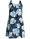 Hawaiian Dress A-Line Back Cutout Tropical Monstera Blue RJC