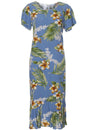 Hawaiian Dress Midi with Sleeves Tuberose Blue Two Palms