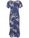 Hawaiian Dress Pali Orchid with Sleeves Navy Two Palms