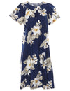 Hawaiian Muumuu Dress Hibiscus Trend Navy Two Palms