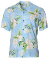 Hawaiian Rayon Shirt Okalani Celeste Sky Blue Two Palms