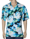 Hawaiian Rayon Shirt Watercolor Makawao Forest Blue KY