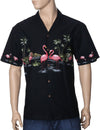 Hawaiian Shirt Chest Border Flamingo Oasis Black KY