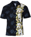 Hawaiian Shirt Side Band Design White Hibiscus Black SHAKATIME