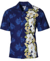 Hawaiian Shirt Side Band Design White Hibiscus Navy SHAKATIME